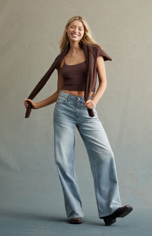 Tinted Light Indigo Braided High Waisted Baggy Jeans image number 1