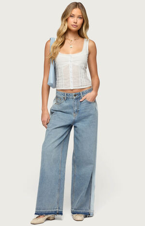 Cailin Contrast Panel Low Rise Baggy Jeans image number 5
