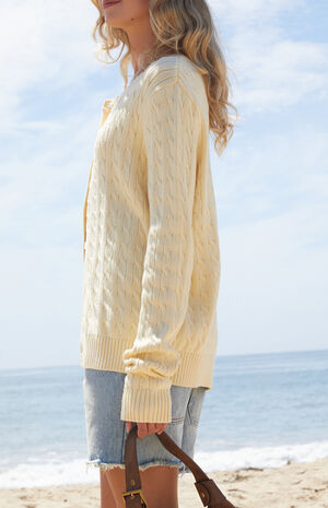 Yellow Cable Knit Oversized Cardigan image number 3
