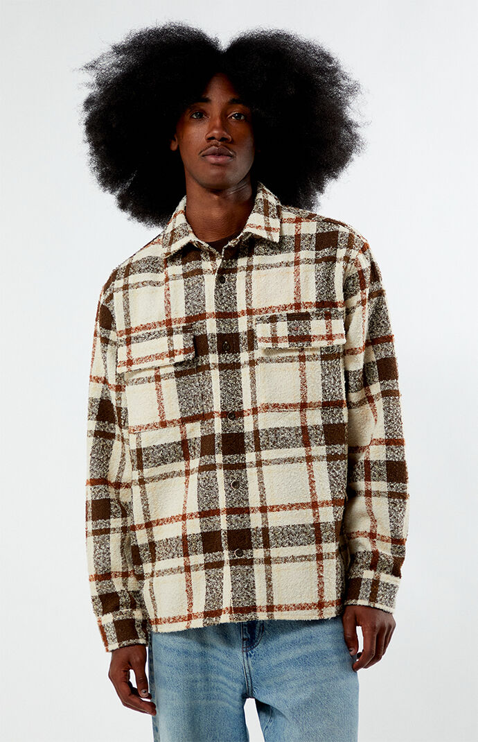 PacSun Cream Oversized Wooly Flannel Shirt PacSun