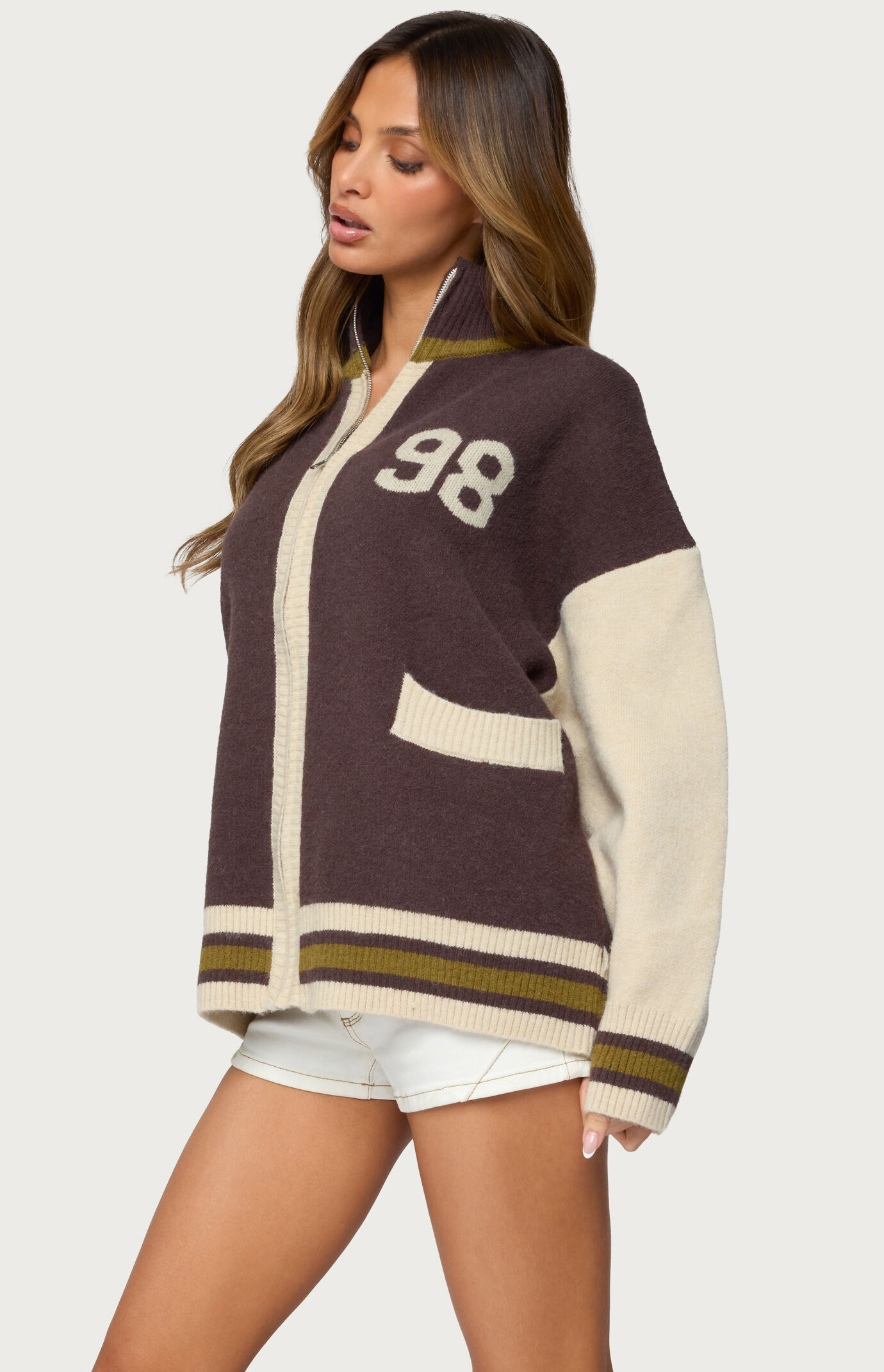 Edikted 98 Varsity Zip Up Sweater