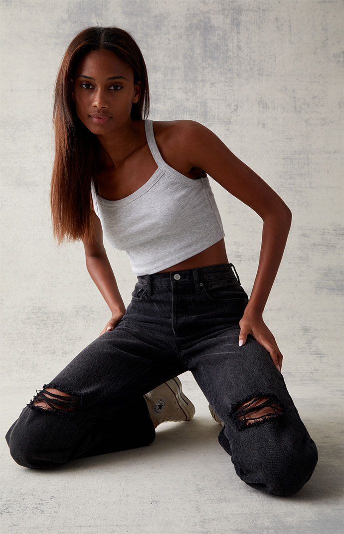 PacSun Eco Black Distressed Dad Jeans 