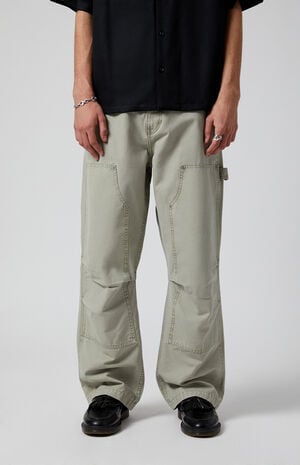 Olive Reinforced Knee Panels Baggy Carpenter Pants image number 1