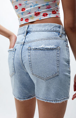 Eco Light Blue Baggy Boyfriend Denim Shorts image number 5
