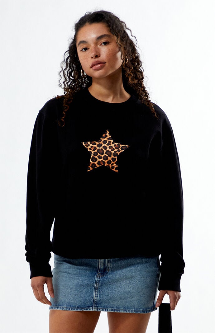 PS / LA Leopard Star Crew Neck Sweatshirt | PacSun