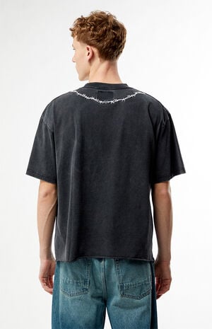 Washed Black Barbed Wire Cropped Boxy T-Shirt image number 3
