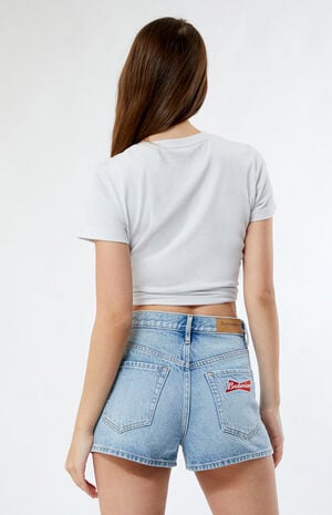 By PacSun Medium Blue Hopps Vintage High Waisted Denim Shorts image number 4
