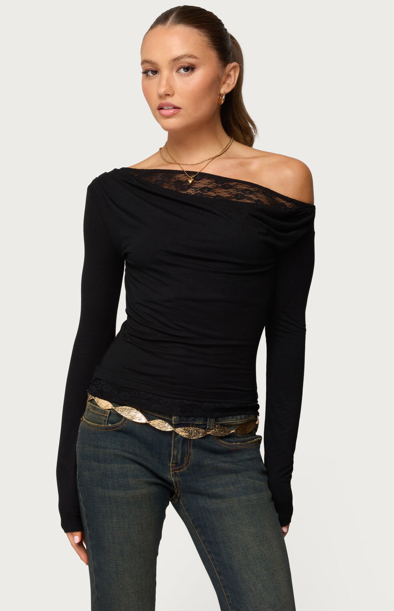 Edikted Layered Lacey Off Shoulder Top