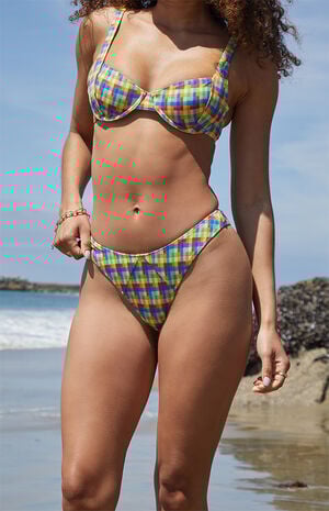 Rainbow Plaid Joey Scoop High Cut Bikini Bottom image number 2