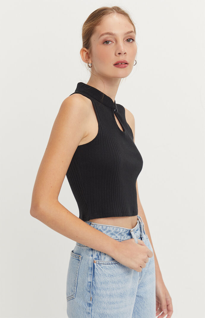 Mock Neck Keyhole Top