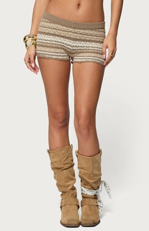 Daphnie Striped Pointelle Knit Shorts image number 1