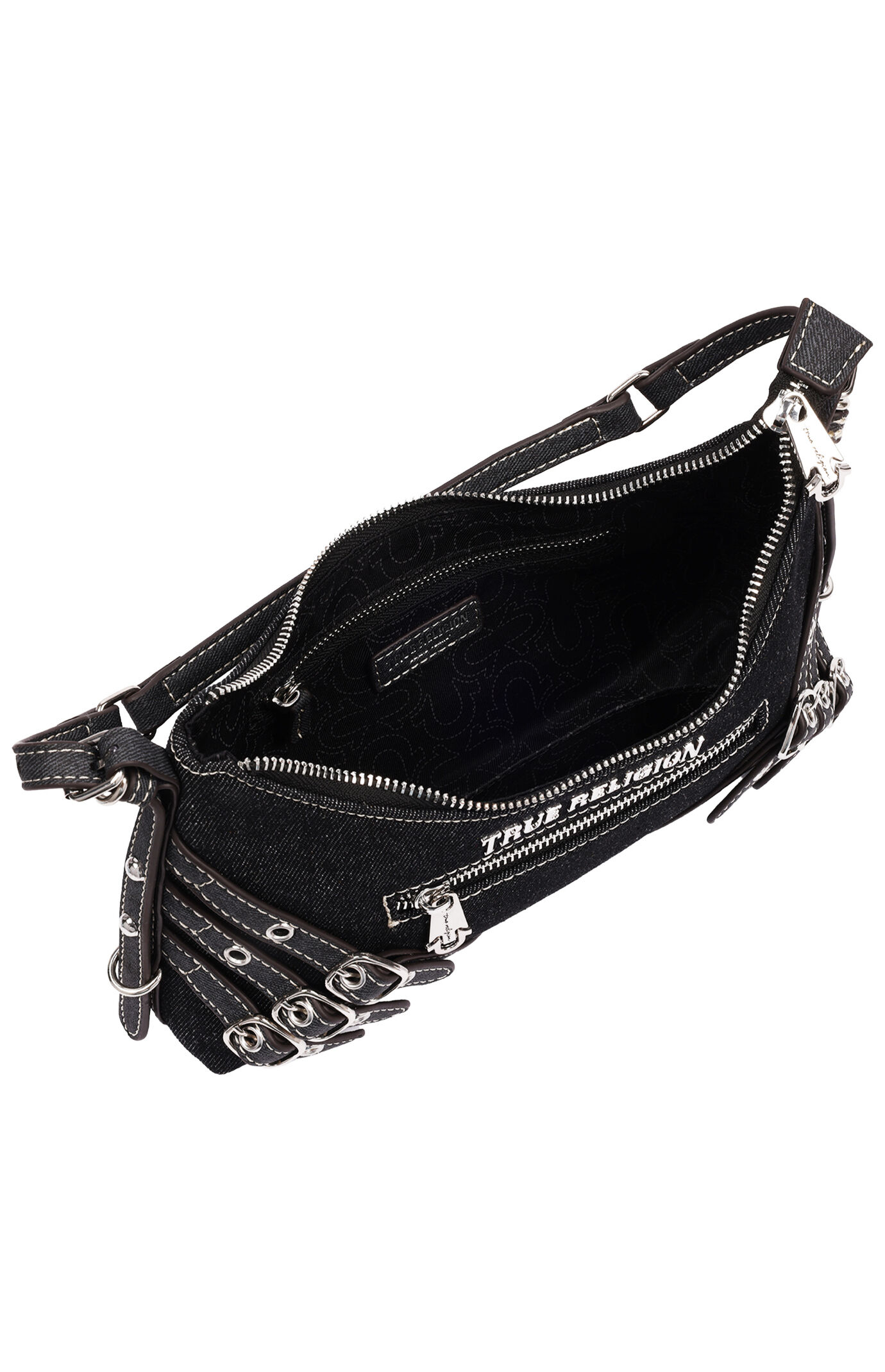 True Religion Triple Straps Black Denim Shoulder Bag | Pacsun
