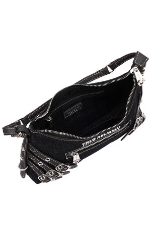 Triple Straps Black Denim Shoulder Bag image number 6