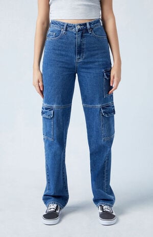 High Waisted Cargo Jeans For Women Vintage Style Distressed Denim