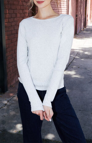 Silver Pointelle Leah Long Sleeve Top image number 1