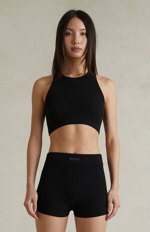 Women's Jet Black Knit Boxer Shorts image number 3