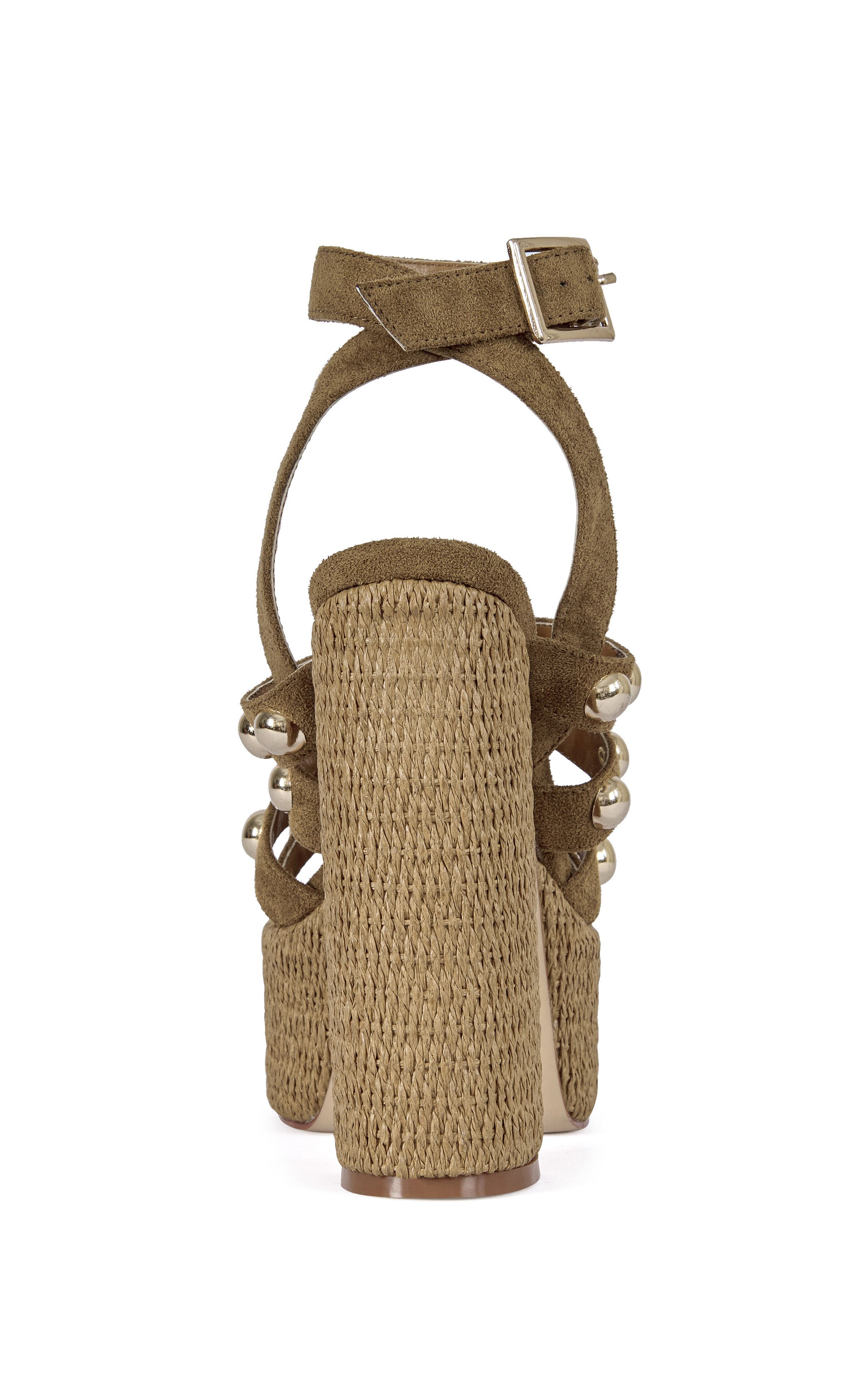 AZALEA WANG Women's Yara Brown Platform Studded Sandals