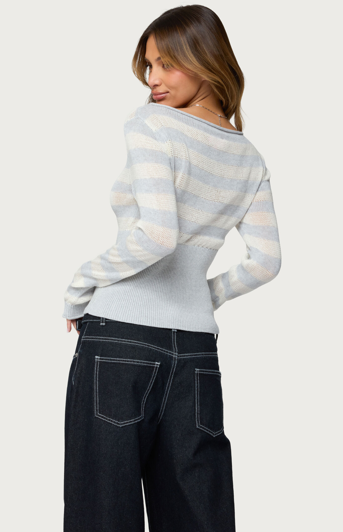 Edikted Cornella Boat Neck Striped Knit Top