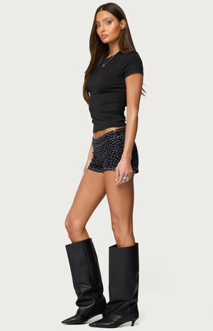 Moirah Rhinestone Denim Micro Shorts image number 4