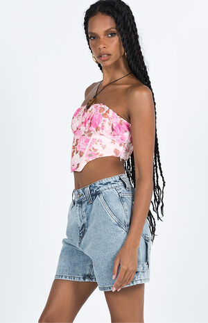Lou High Waisted Carpenter Denim Shorts image number 3