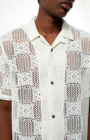 Cream Open Knit Oversized Resort Camp Shirt image number 2