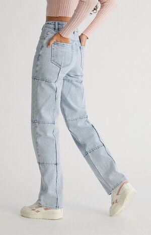 Light Blue Paneled Boyfriend Jeans image number 4
