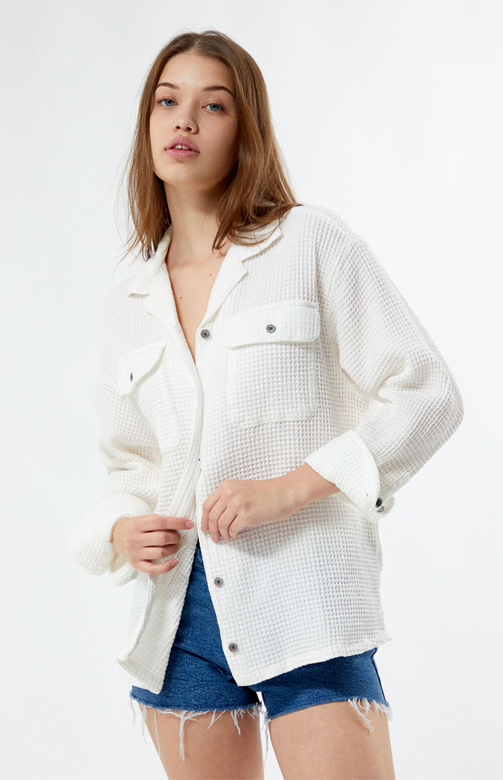 WAFFLE KNIT BUTTON UP SHIRT main image 0