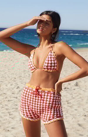 Checkerboard Crochet Triangle Bikini Top image number 1
