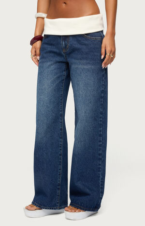 Knit Foldover Low Rise Baggy Jeans image number 2