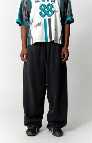 Washed Black&nbsp;Fleece Extreme Baggy Sweatpants image number 3