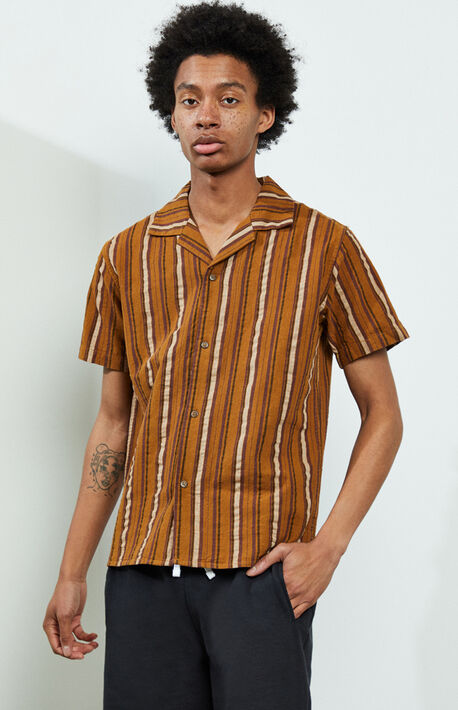 Vacation Striped Short Sleeve Button Up Shirt