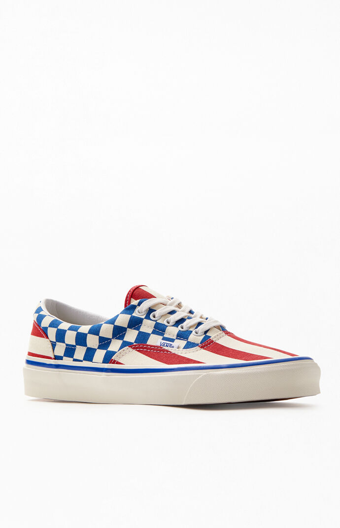 Checkered vans with red stripe online