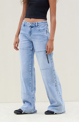 Light Indigo Patchwork Low Rise Baggy Jeans image number 3