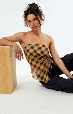 Plaid Asymmetrical Tube Top image number 4