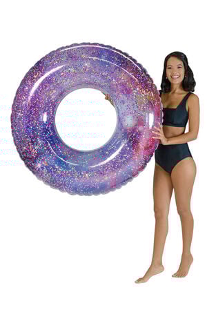 Inflatable 48" Deep Space Galaxy Pink Glitter Jumbo Beach and Pool Tube image number 1