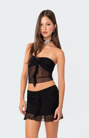 Solange Ruffle Mesh Tube Top image number 3