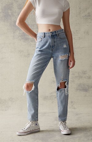 On the ground Agriculture Peace of mind PacSun Eco Light Blue Distressed Mom Jeans | PacSun