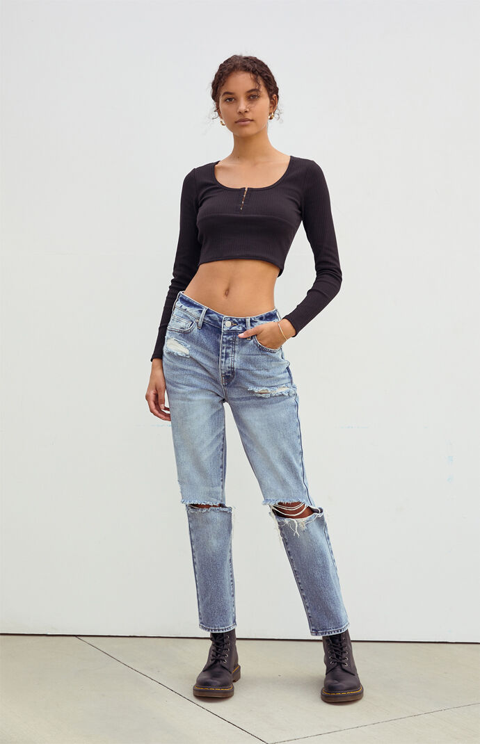 Hook And Eye Ribbed Long Sleeve T-Shirt