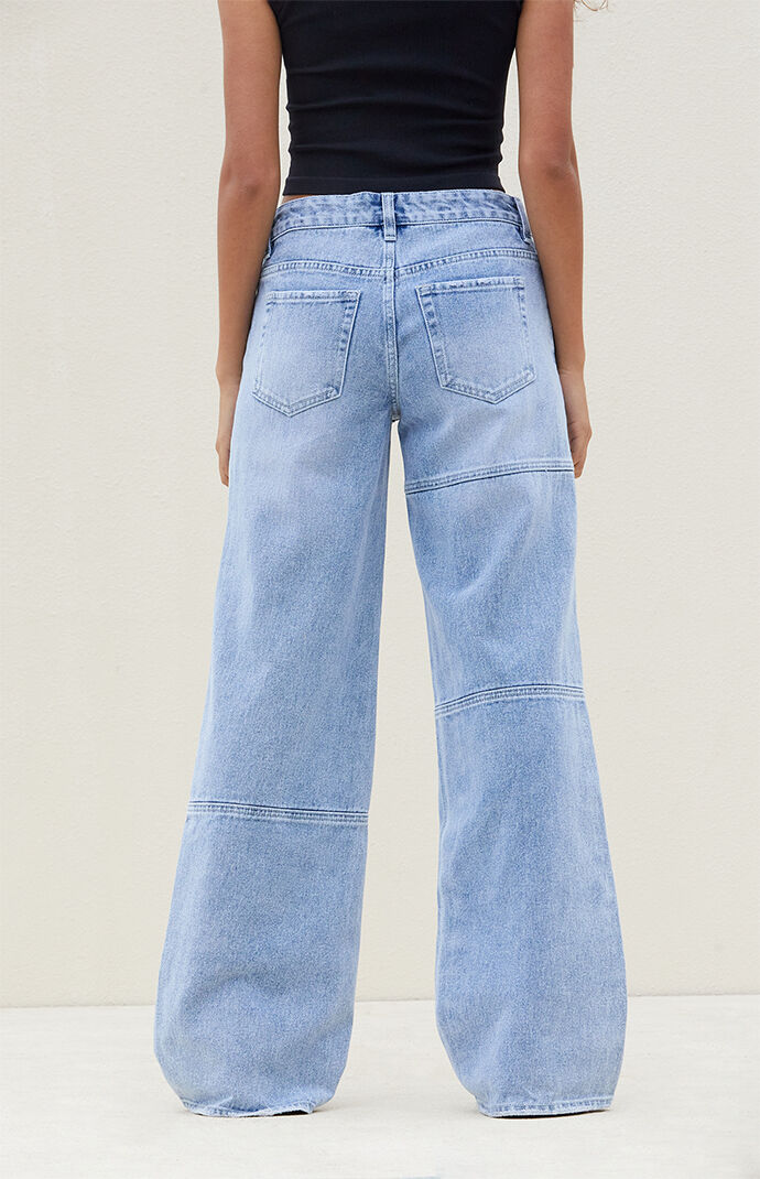 PacSun Light Indigo Patchwork Low Rise Baggy Jeans | PacSun