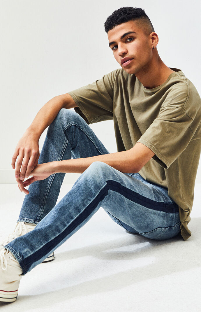 pacsun stacked skinny side stripe zip black jeans