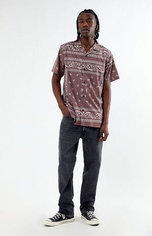 Satin Brown Paisley Camp Shirt image number 3