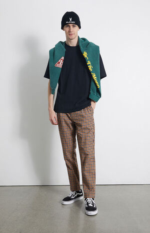Brown Checkered Trouser Pants - Main Image