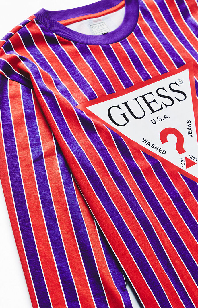 purple and red striped guess shirt