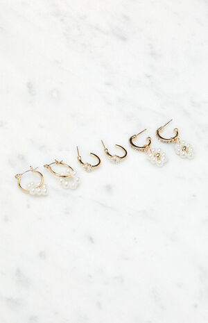 3 Pack Dainty Pearl Hoop Earrings image number 2