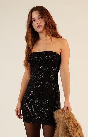Bow Sequin Strapless Mini Dress image number 1