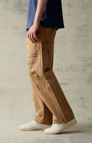 Baggy Khaki Graphic Carpenter Jeans image number 2