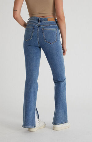 Dark Blue High Waisted Slim Flare Jeans image number 4