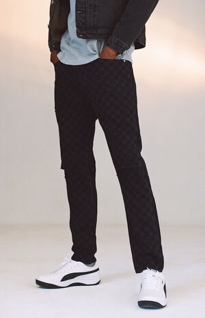 Black Checkerboard Slim Taper Jeans image number 1