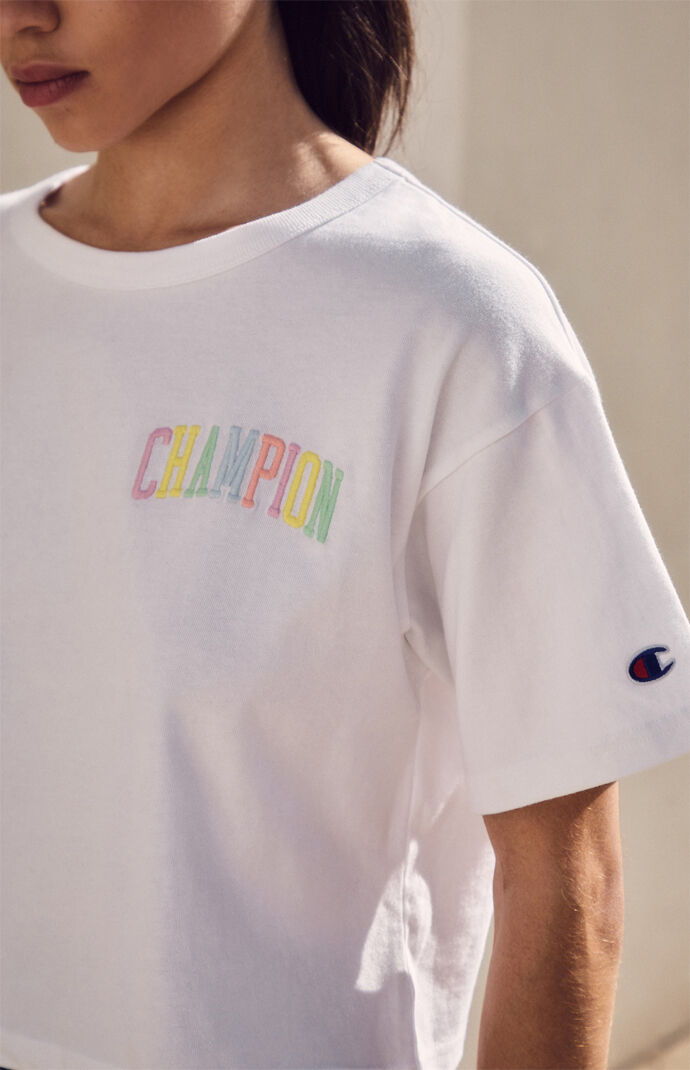 Rainbow Embroidered Cropped T-Shirt 