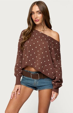 Oversized Off Shoulder Polka Dot Sweater image number 1